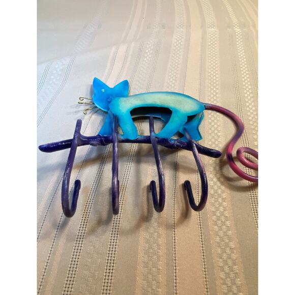Meow Meow Whimsical Cat Key Holder Rack 4 Hooks All metal bright colors EUC - Picture 7 of 13